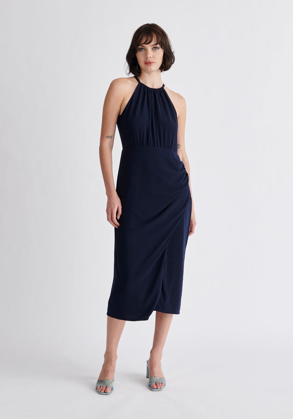 Paisie Detachable Cape Dress in Navy